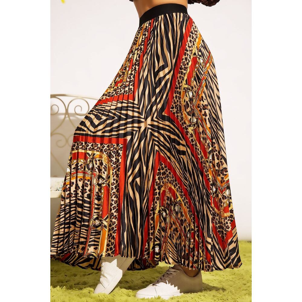 74. Leopard Printed Accordion Pleated Maxi Skirt